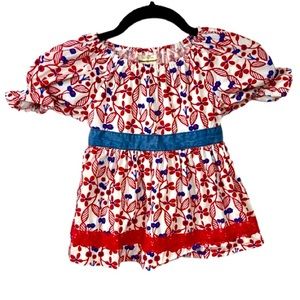 Matilda Jane Little Girls Red, White, and Blue Floral Tunic Top, Size 6